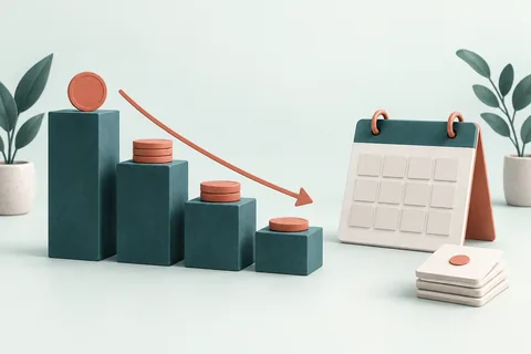 Ilustración de bloques descendentes y un calendario para representar la devolución de crédito.
